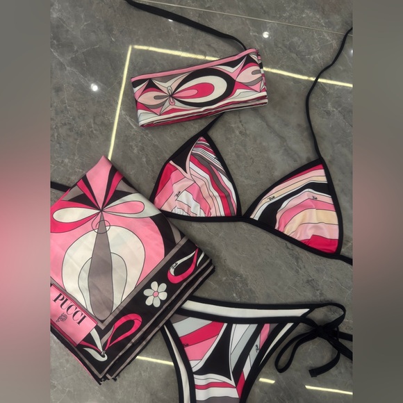 Meet the Posher Other - Emilio Pucci black polka dot bikini swimsuit with a headscarf